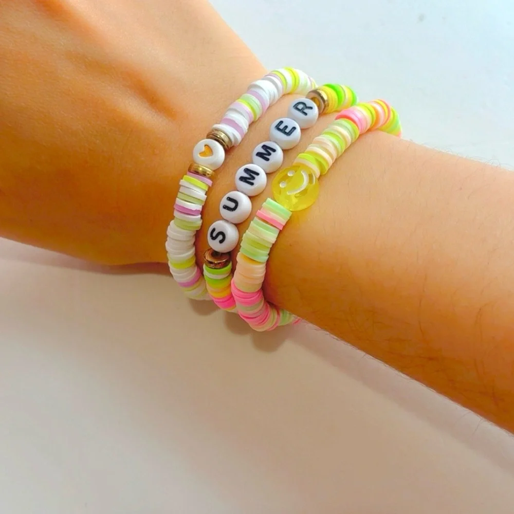 3-pack: Colorful Clay Beaded Bracelets Set